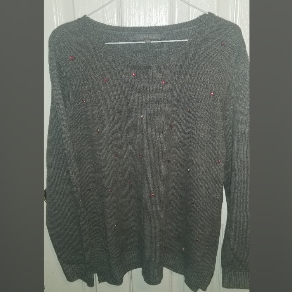 NWOT Sweater with Pink Marquis Faux Crystals